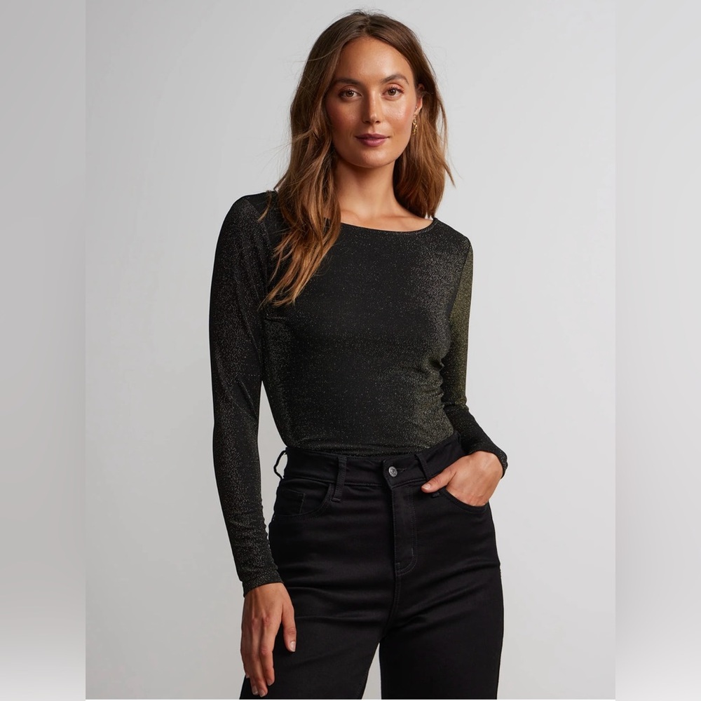 🛍️NEW New York & Company XL Black Open-Back Lurex Top